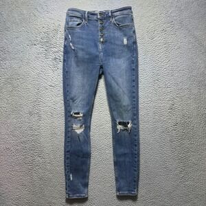 We The Free High Rise Skinny Jeans Women 28 Button Fly Distressed Stretch